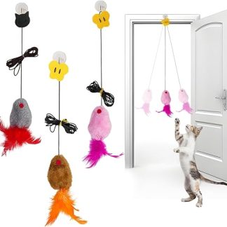 Pack of 3 Cat Toys Self-Employment Hanging Door Frame Elastic Mouse with Squeaky Sound, Interactive Dancer Cat Toy Mice for Cat Run and Boredom Interactive