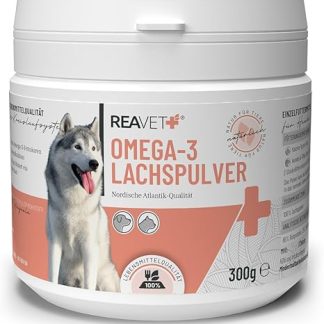 ReaVET Salmon Oil Powder Dogs & Cats 300 g Salmon Powder I Omega 3 & 6 Barf Additive Dog I Alternative to Salmon Oil I Food Additive for Joints & Grooming Salmon Flour