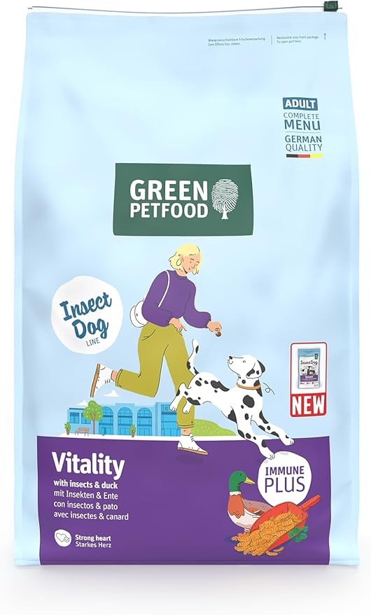 Green Petfood InsectDog Vitality with Insects and Duck (1 x 7.5 kg) | Adult | Premium Dry Food for Adult Dogs | Gluten Free | with Vitamin E & C | Low Fat Content | Pack of 1