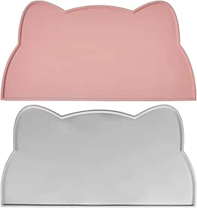 BetterJonny Cat Bowl Mat Silicone Waterproof Pet Feeding Mat Non-Slip Feeding Mat Dog Food Mat Cat Place Mats with Raised Edges Pack of 2