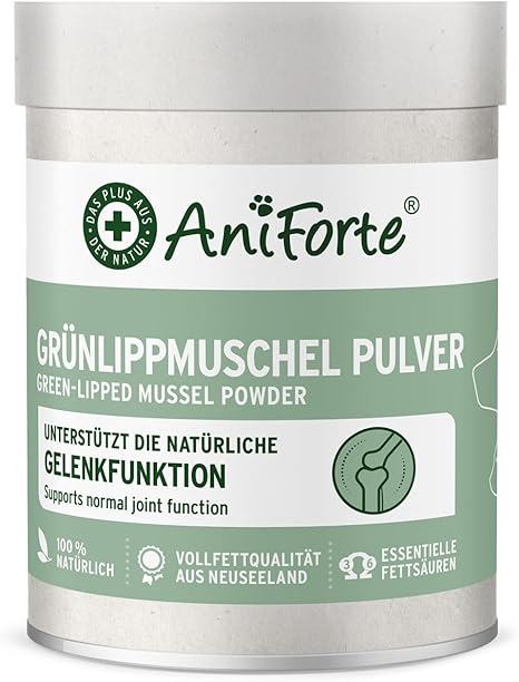 AniForte Green-lipped mussel powder for dogs and cats, 100 g, comparison winner 2023, joint powder in full fat quality, supports joints and agility, green-lipped mussel powder with high acceptance