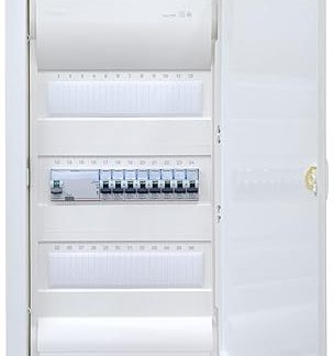 Hager Cavity Wall Distributor 3 Rows VH36NC Ready for Connection Wired with Terminal Block Legrand 1x FI 4-Pin + 8x LS B16A