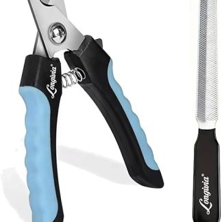 Longivia Professional Claw Scissors for Dogs and Cats, 15.5 cm, Stainless Steel with Nail File, Claw Clippers, High Quality, Claw Cutter for Large and Small Dogs, with Safety Protection, Black/Blue
