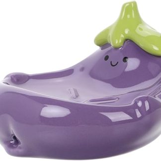 Happyyami Niedlicher Keramischer Seifenhalter Form Aubergine Selbstablaufende Seifenschale für Badezimmer Hält Seife Trocken und Sauber