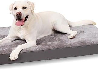 KSIIA Orthopaedic Dog Bed for Large, Medium Dogs, Washable Dog Cushion, Fluffy Dog Mat, Dog Mattress with Removable Lid in Dark Grey, 90 x 55 x 7 cm