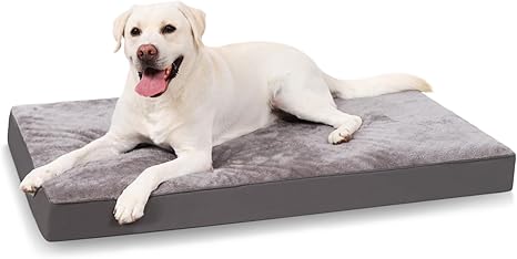 KSIIA Orthopaedic Dog Bed for Large, Medium Dogs, Washable Dog Cushion, Fluffy Dog Mat, Dog Mattress with Removable Lid in Dark Grey, 90 x 55 x 7 cm