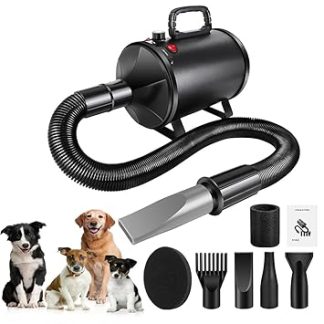 Blower Dog Hair Dryer Very Quiet, 3500 W Dog Dryer - Dog Grooming Dryer - Pet Hair Dryer with 4 Nozzles and Hose, Adjustable Speed and Temperature
