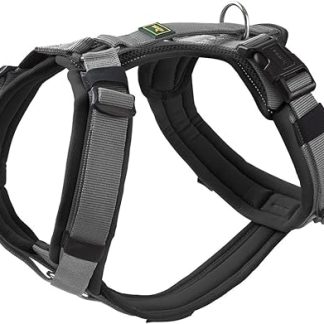 HUNTER Maldon UP Dog Harness, Colour: Black/Grey, Soft Padded and Comfortable, Highly Reflective by 3M Scotchlite, Adjustable to 4 Positions, with Padded Handle (from S-M), Size: M-L