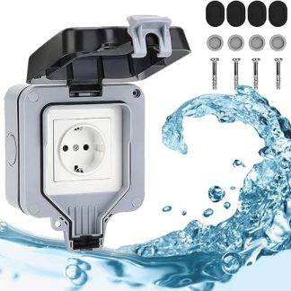 fikujap Outdoor Socket, Outdoor Wall Test, Wall Outlet for External Use, Wall Outlet for IP66 Exterior