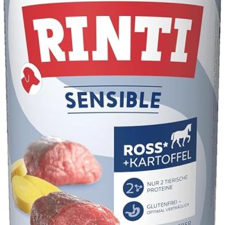 RINTI - Sensitive Wet Food for Sensitive Adult Dogs with Natural Meat Pieces Grain-Free Complete Food in a Tin without Additives 6 x 800 g Ross, Chicken Liver + Potato