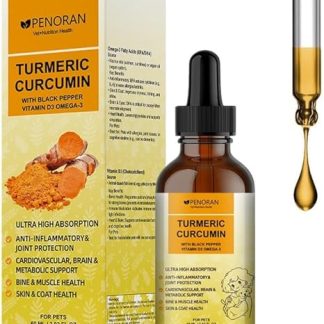 Turmeric and Curcumin Drops for Dogs & Older Dog & WorkDogs: Joint Mobility and Flexibility, Pain Recovery, Digestion, Brain, Liver, Bones, Muscles, Skin, Coat - Better Absorption