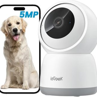 ieGeek 5MP Indoor Surveillance Camera, Cat Dog Camera, 2.4G/5GHz WiFi, Baby Monitor with Camera, 15 m Night Vision, Motion Detection, Car Tracking, One Touch Patrol, 2-Way Audio, Alexa