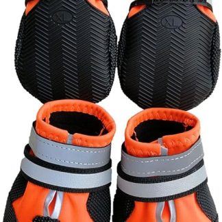 Leeko Dog Shoes, Set of 4 Waterproof Non-Slip Dog Deep Snow Shoes Paw Protection with Reflective Strap, Velcro Fastening, Rain Shoes, Dog Boots for Small Dogs, Orange (S)