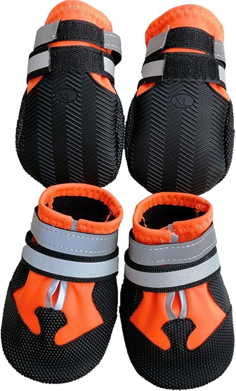 Leeko Dog Shoes, Set of 4 Waterproof Non-Slip Dog Deep Snow Shoes Paw Protection with Reflective Strap, Velcro Fastening, Rain Shoes, Dog Boots for Small Dogs, Orange (S)