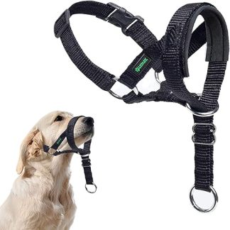 ILEPARK Dog Halter with Seat Belt, Head Harness for Dogs to Stop Pulling, Adjustable and Easy to Control (M, Black)