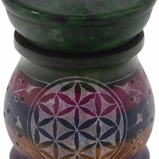 Soapstone Oil Burner 10 cm - Flower of Life - Five Colours