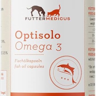 Futtermedicus Optisolo Omega 3 Fish Oil Capsules | Pack of 220 | Food Additive for Dogs and Cats | For Daily Supply of Omega-3 Fatty Acids | for Liver, Kidneys, Skin & Coat