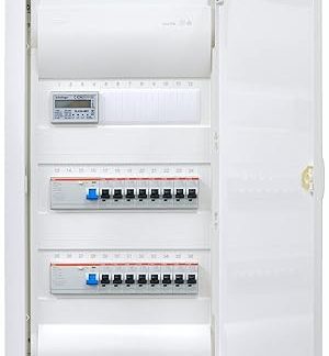 Hager 3-Row Counter Mounted Hollow Wall Distributor VH36NC Ready for Connection Wired with Terminal Block Assembly ABB 2x FI 4-Pin + 16x LS B16A