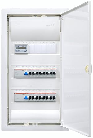 Hager 3-Row Counter Mounted Hollow Wall Distributor VH36NC Ready for Connection Wired with Terminal Block Assembly ABB 2x FI 4-Pin + 16x LS B16A