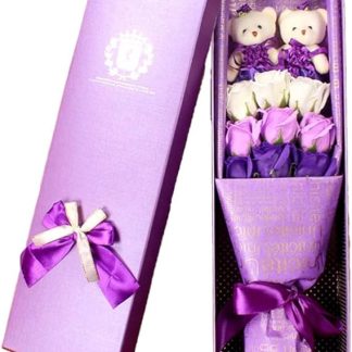 9 Rose Soap Flowers Bear Bouquet Suitable for All Kinds of Celebrations (Purple)
