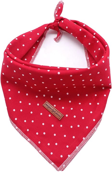 Unique style paws 1 x Dog Bandanas, Washable Cotton Square Bib, Adjustable Dog Scarf for Small, Medium Dogs and Cats, White Dot