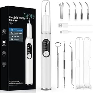 Tartar Remover Tooth Cleaning Set, Electric Tooth Cleaner for 5 Modes, 4 Stainless Steel Cleaning Heads, Pets Teeth Cleaning Set with LED Light