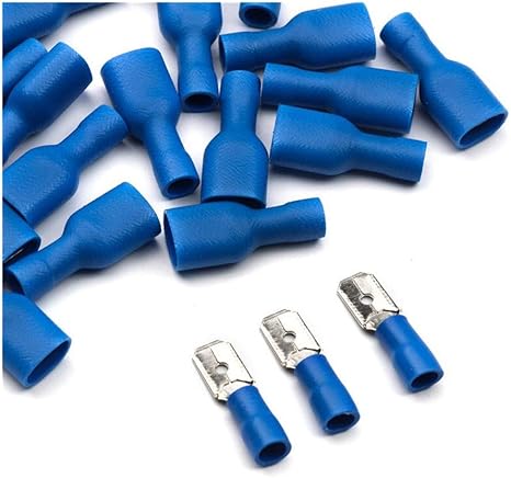 Xihe Cable Connector 50 / 20pcs 6.3mm 16-14AWG Female Male Electrical Wiring Connector Insulated Crimp Terminal Spade Blue FDFD2-250 MDD2-250 (Color : 20pcs 10pairs)