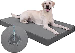 Favodormir Orthopaedic Dog Bed for Large Dogs 119 x 73 cm, Removable Waterproof Faux Leather Cover Dog Cushion Dog Mattress for Large Dogs, Comfortable and Cooling for Indoor and Outdoor Use, Grey