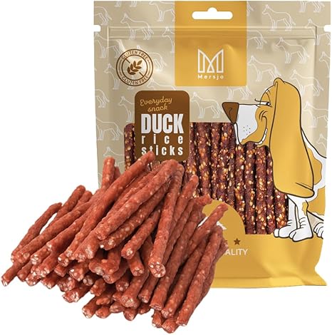 MERSJO Dog Treats - 83% High Meat Content, No Additives, Grain and Sugar Free, Treats for Dogs for Daily Supplement, Natural Chewing Aid, Duck and Rice Kabanos, 500 g