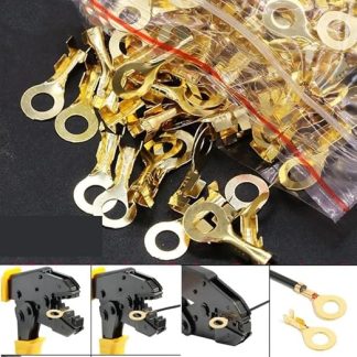 REIUAFWYGV Ring Crimp Terminal Lugs Electrical Wire Cable Connectors Gold Brass M3 M4 M5 M6 M8 M10 Type for Splice Screw (M3 3.2 mm 100 Pieces)