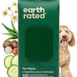 Earth Rated Pack of 100 Dog Wipes Thick Plant Based Wipes for Easy Application on Paws, Body & Butt Unscented