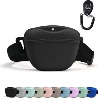 AUDWUD Upgraded version of silicone treat bag, firmer seal to prevent food from falling out while walking; comes with a belt for comfortable