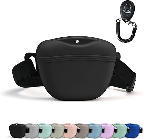 AUDWUD Upgraded version of silicone treat bag, firmer seal to prevent food from falling out while walking; comes with a belt for comfortable