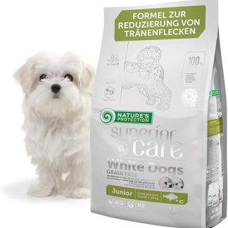 Nature's Protection Superior Care Hypoallergenic Dog Food, Dry Grain-Free for Small and Mini Breeds, Puppy Food with White Fish for White Dogs, Removes Brown Tear Stains, 1.5 kg