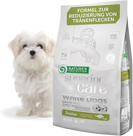 Nature's Protection Superior Care Hypoallergenic Dog Food, Dry Grain-Free for Small and Mini Breeds, Puppy Food with White Fish for White Dogs, Removes Brown Tear Stains, 1.5 kg