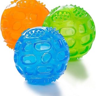 Dog Toy Squeaky Ball Toy, 3 Pieces Natural Rubber Balls Toy for Large and Small Dogs