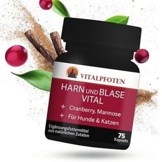 Vitalpfoten 75 Urine and Bladder Vital Capsules for Dogs and Cats with Cranberry, Mannose and Nettle, Herbal Home Remedies - Formula for the Bladder and Urinary Tract