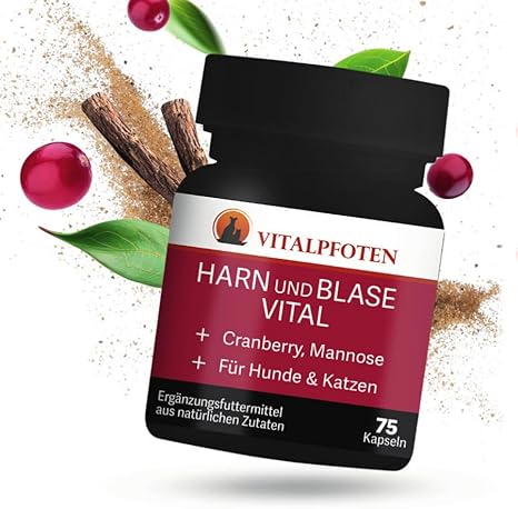 Vitalpfoten 75 Urine and Bladder Vital Capsules for Dogs and Cats with Cranberry, Mannose and Nettle, Herbal Home Remedies - Formula for the Bladder and Urinary Tract