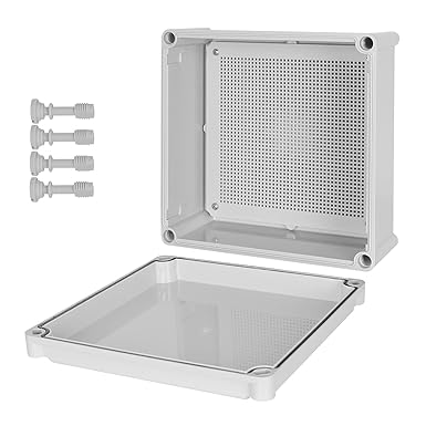HoHaing Junction Box, 11 x 11 x 5.1 inch, Outdoor Electric Box with Mounting Plate, IP67 Dustproof, Waterproof, ABS Plastic Project Box, DIY Electrical Enclosure, Grey (280 x 280 x 130 mm)