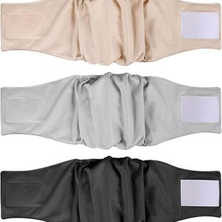 VSSHE Dog Nappies Male, Pack of 3 S-L Washable Belly Bands for Males, Highly Absorbent Dog Nappies, Dog Slippers, Heat, Waterproof, Absorbency, Washable, Robust, Black/Grey/Beige, L