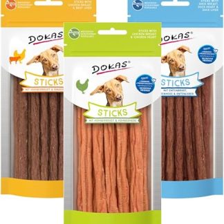 Dokas Dog Snack Sticks 3 x 60 g Bundle | Chicken Breast & Chicken Heart | Duck Breast, Duck Heart & Duck Liver | Chicken Breast & Beef Liver | Grain Free, with Natural Collagen | Joint Supporting