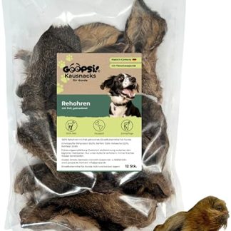 GOOPSI Deer Ears for Dogs – Pack of 12 Ears with Fur Chew Items Dog Wild Natural Chew Item Teeth Cleaning Dog Treats Chewing Treat Fun from Germany