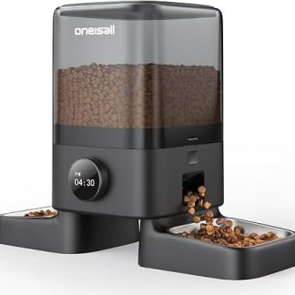 oneisall 5L Automatic Cat Feeder 2 Bowls, Wireless Cat Food with 304 Stainless Steel Bowl, 1-6 Meals a Day, Feeder Dry Food Dispenser for Dogs Cats