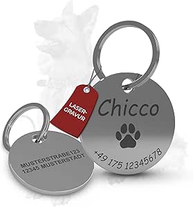 Dog Tag with Engraving, Dog Accessories, Personalised Dog Tag, Dog Collar with Name, Diameter 30 mm, Stainless Steel, Personalised for Dog Collar, Cats, Dogs, Animals