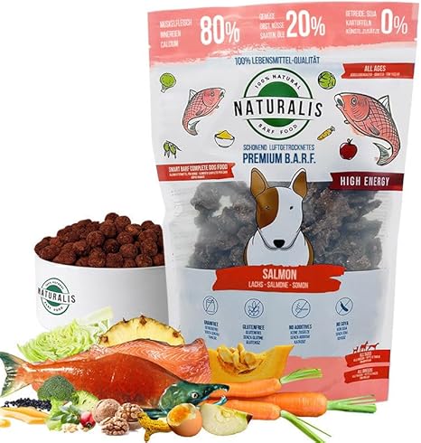 Naturalis Smart 80 Barf Dry Barf Dog Food 500 g Salmon Complete Food without Additives Grain-Free Soy Free Gluten Free 100% Natural - Gentle Air Dried