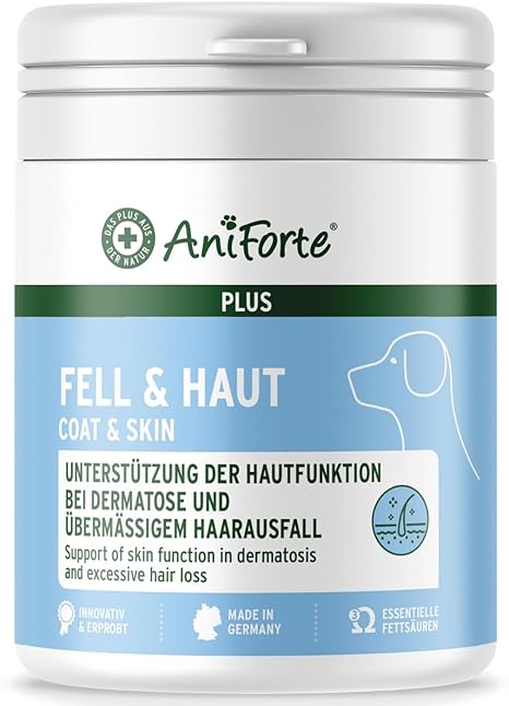 AniForte Plus Fur & Skin for Dogs 90 Tablets - for Dermatosis & Hair Loss Dog, with MSM & Biotin to Support Skin Function, Prebiotics for Fur Problems & Skin Disease
