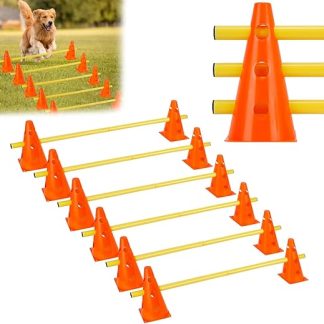 QWORK® Sports hurdle set, 12 cones + 6 bars agility, 23 cm height, 100 cm length, hurdle set for coordination training