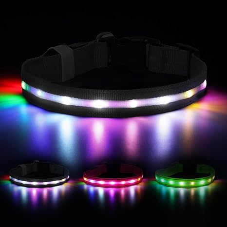Feycig Light Collar Dog Collar Rechargeable - LED Dog Collar Luminous USB Waterproof Adjustable 3 Modes Light Collar for Small Medium Large Dogs (Black, M (38-50 cm/15-19.7 inches))