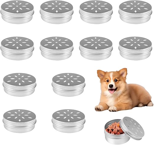 SKDFHOD Pack of 12 Dog Fragrance Training Boxes, Round Metal Tins with Ventilation Holes, Training Dog Fragrance Nose Odour Container, Round Tin Metal Cans, Training Accessories to Improve Odourful