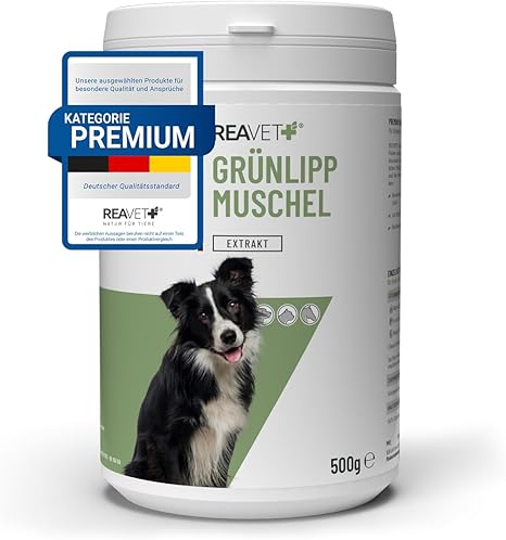 ReaVET Green-lipped mussel extract powder 500 g for dogs, green-lipped mussel powder, green-lipped mussel extract, high dose, also for cats and horses, after treated osteoarthritis, arthritis, barf